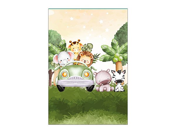 Painel De Festa Vertical 1,50 x 2,20 - Safari Aquarela Clean 084
