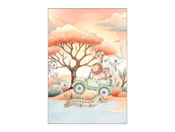 Painel De Festa Vertical 1,50 x 2,20 - Amanhecer Safari Aquarela 099