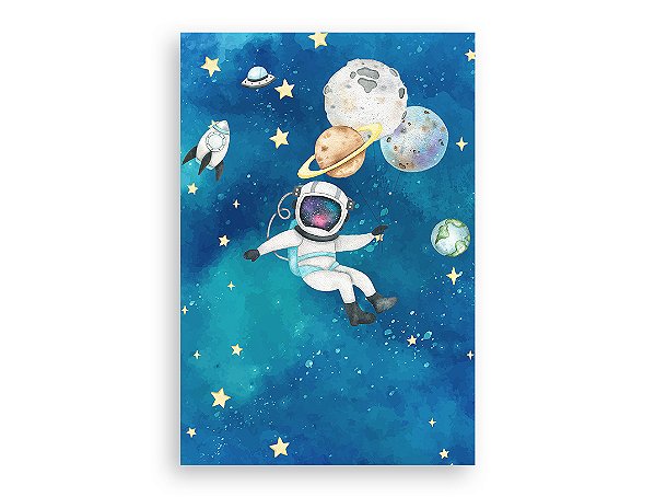 Painel De Festa Vertical 1,50 x 2,20 - Astronauta Galáxia Azul 010