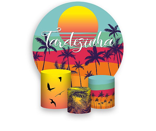 Painel De Festa Redondo 1,50 x 1,50 + Trio De Capas Cilindro - Tardezinha Listrado Verde e Laranja 009