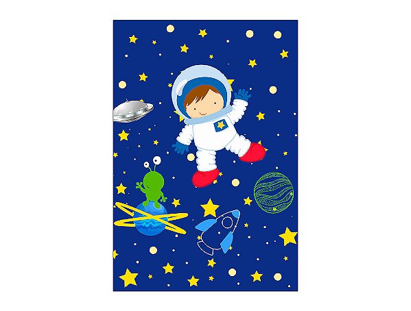 Painel De Festa Vertical 1,50 x 2,20 - Menino Astronauta Galáxia Azul 014