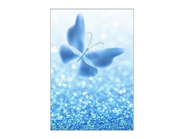 Painel De Festa Vertical 1,50 x 2,20 - Borboleta Azul Efeito Glitter 001