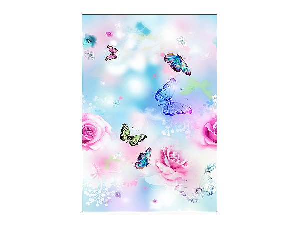 Painel De Festa Vertical 1,50 x 2,20 - Borboletas Azul e Rosa 003