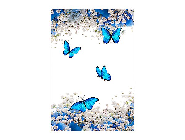 Painel De Festa Vertical 1,50 x 2,20 - Borboletas Azul Floral 025