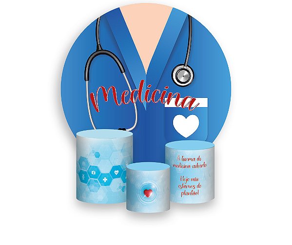 Painel De Festa Redondo 1,50 x 1,50 + Trio De Capas Cilindro - Profissão Medicina Jaleco 006