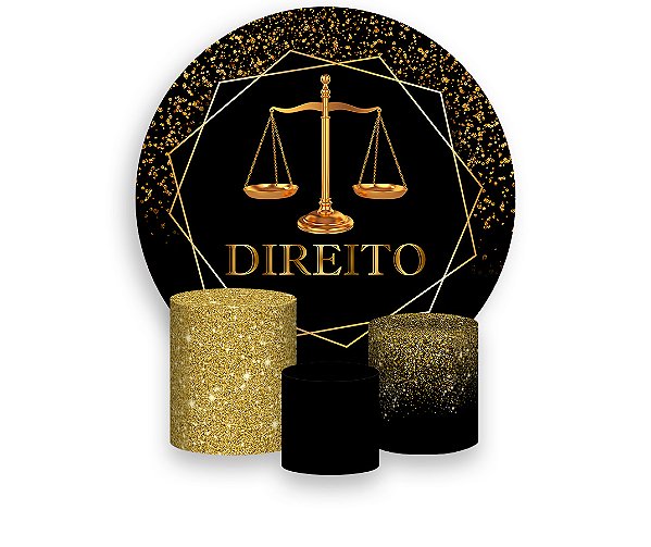 Painel De Festa Redondo 1,50 x 1,50 + Trio De Capas Cilindro -  Profissão Direito Dourado 008