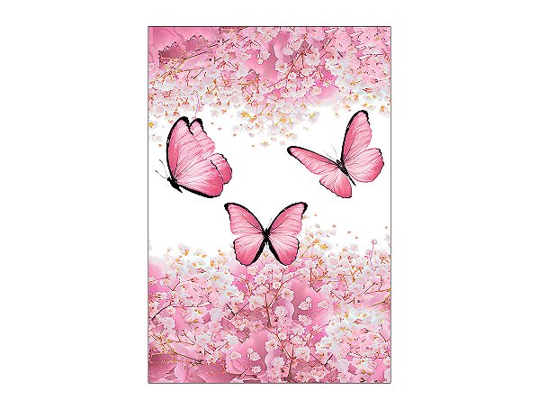 Painel De Festa Vertical 1,50 x 2,20 - Borboletas Floral Rosa Claro 036