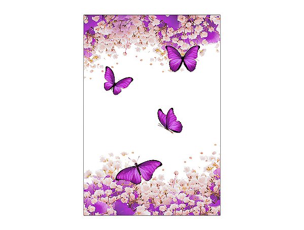 Painel De Festa Vertical 1,50 x 2,20 - Borboletas Floral Roxa 037