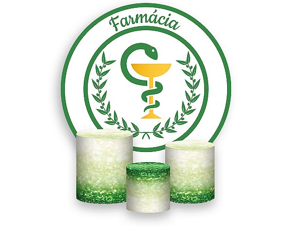 Painel De Festa Redondo 1,50 x 1,50 + Trio De Capas Cilindro - Profissão Farmácia Verde 013