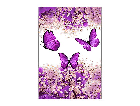 Painel De Festa Vertical 1,50 x 2,20 - Borboletas Roxo Floral 038