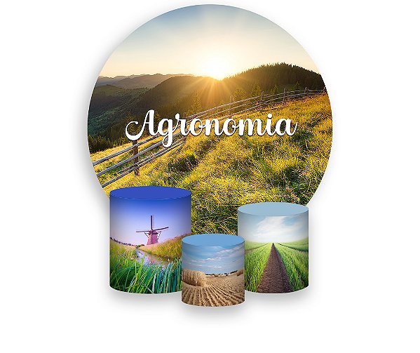 Painel De Festa Redondo 1,50 x 1,50 + Trio De Capas Cilindro - Profissão Agronomia Paisagem 016