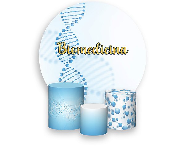 Painel De Festa Redondo 1,50 x 1,50 + Trio De Capas Cilindro - Biomedicina DNA Azul 024