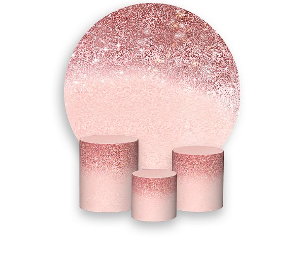 Painel De Festa Redondo 1,50 x 1,50 + Trio De Capas Cilindro - Efeito Glitter Rose Gold 005