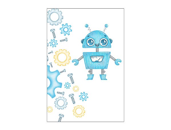 Painel De Festa Vertical 1,50 x 2,20 - Robô Cute Azul e Cinza 013