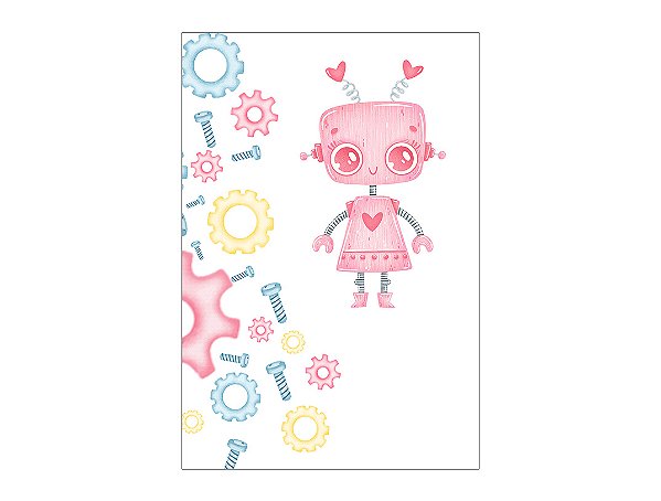 Painel De Festa Vertical 1,50 x 2,20 - Robô Rosa Cute 014