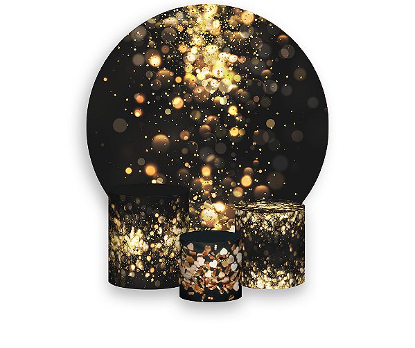 Painel De Festa Redondo 1,50 x 1,50 + Trio De Capas Cilindro - Efeito Glitter E Luzes 019