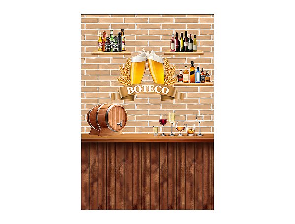 Painel De Festa Vertical 1,50 x 2,20 - Boteco Efeito Tijolos Bege 019