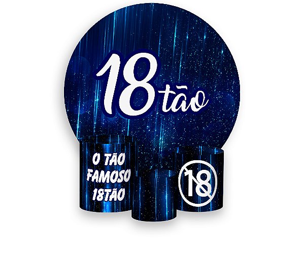 Painel De Festa Redondo 1,50 x 1,50 + Trio De Capas Cilindro - 18 Anos 18TÃO Azul 018