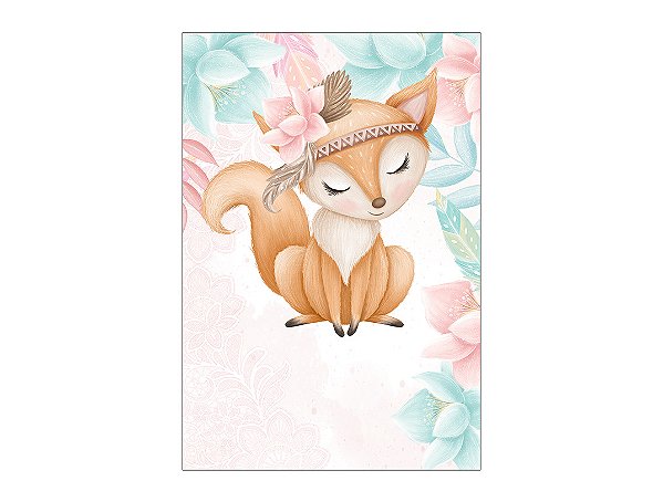 Painel De Festa Vertical 1,50 x 2,20 - Bosque Roposa Boho Aquarela 010