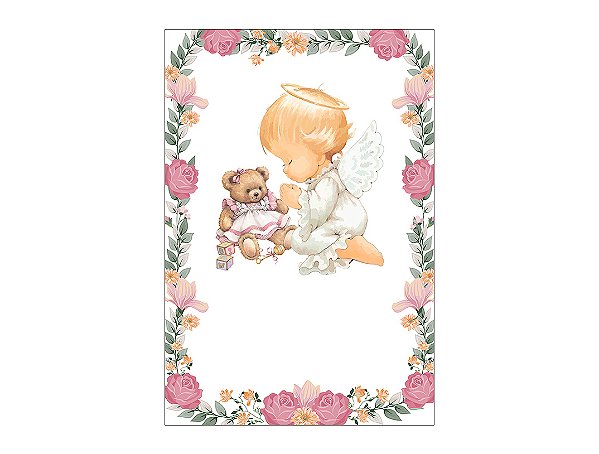 Painel De Festa Vertical 1,50 x 2,20 - Batizado Anjinho e Ursinha 019