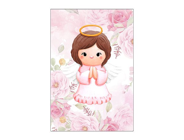 Painel De Festa Vertical 1,50 x 2,20 - Batizado Anjinha Cute Floral 027