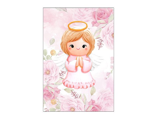 Painel De Festa Vertical 1,50 x 2,20 - Batizado Anjinha Floral 028