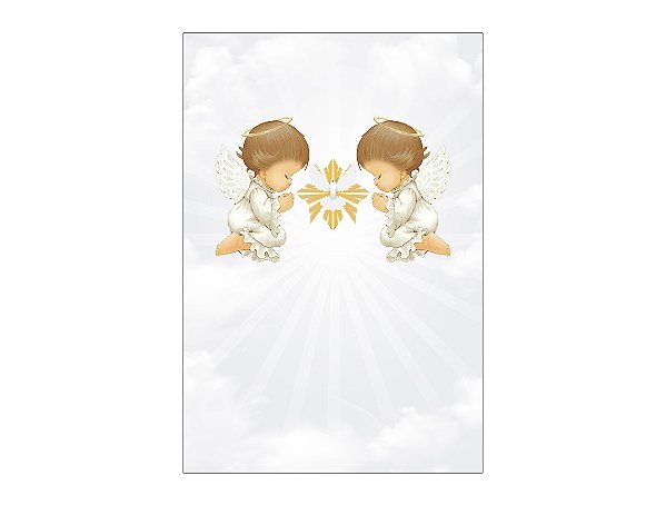 Painel De Festa Vertical 1,50 x 2,20 - Batizado Anjinhos Cinza 029