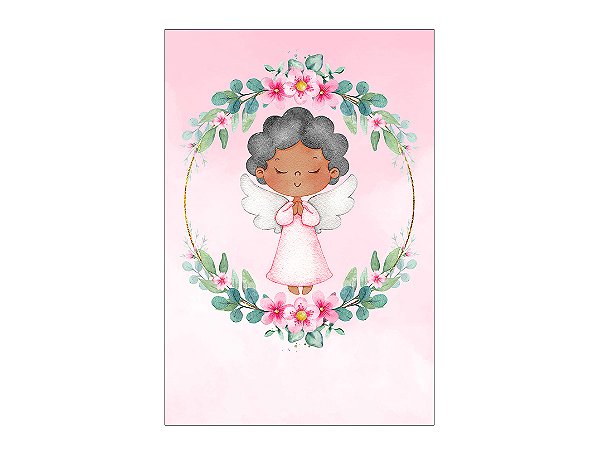 Painel De Festa Vertical 1,50 x 2,20 - Batizado Anjinha Rosa 031