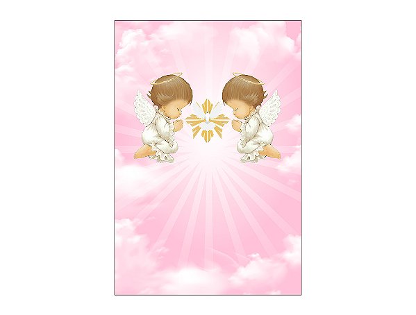 Painel De Festa Vertical 1,50 x 2,20 - Batizado Anjinhos Rosa 036