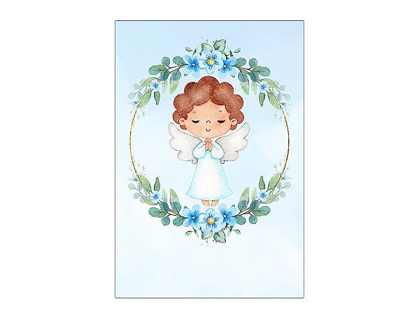 Painel De Festa Vertical 1,50 x 2,20 - Batizado Anjinho Frame Folhas 045