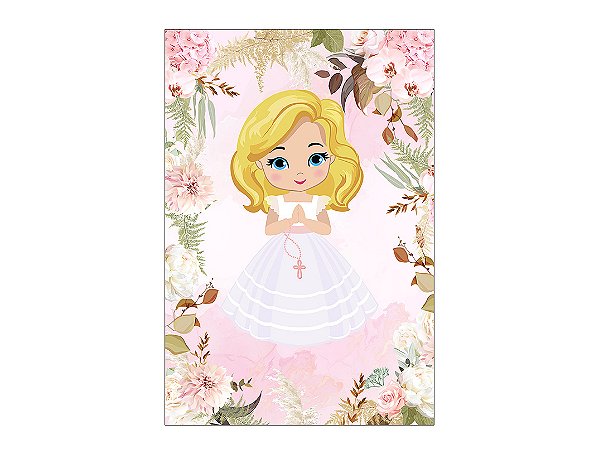 Painel De Festa Vertical 1,50 x 2,20 - Primeira Eucaristia Menina Cute 051