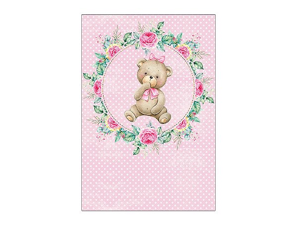 Painel De Festa Vertical 1,50 x 2,20 - Chá de Bebê Ursinha Floral 021