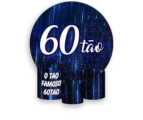 Painel De Festa Redondo 1,50 x 1,50 + Trio De Capas Cilindro - 60 Anos 60TÃO Azul 195