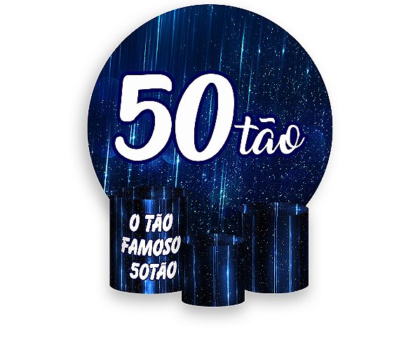 Painel De Festa Redondo 1,50 x 1,50 + Trio De Capas Cilindro - 50 Anos 50TÃO Azul 196
