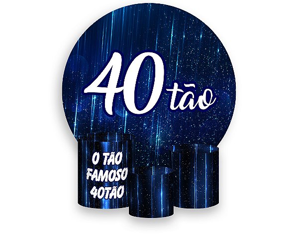 Painel De Festa Redondo 1,50 x 1,50 + Trio De Capas Cilindro - 40 Anos 40TÃO Azul 197