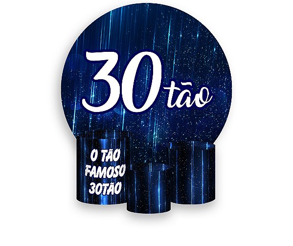 Painel De Festa Redondo 1,50 x 1,50 + Trio De Capas Cilindro - 30 Anos 30TÃO Azul 198