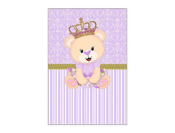 Painel De Festa Vertical 1,50 x 2,20 - Chá de Bebê Ursa Princesa Lilás 040
