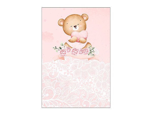 Painel De Festa Vertical 1,50 x 2,20 - Chá de Bebê Ursinho Florido Rosa 046