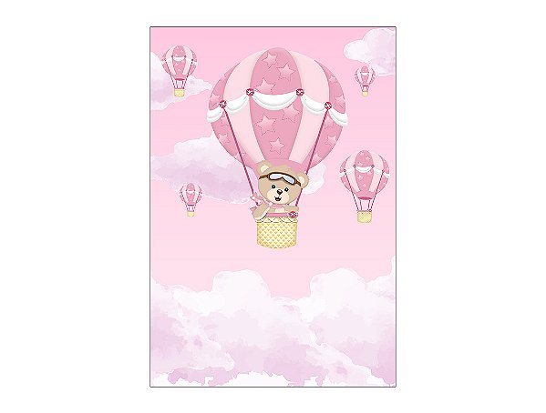 Painel De Festa Vertical 1,50 x 2,20 - Chá de Bebê Ursa Baloeira Rosa 058