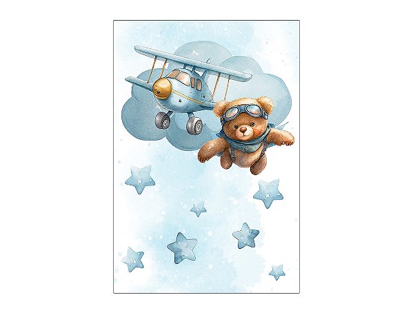 Painel De Festa Vertical 1,50 x 2,20 - Chá de Bebê Urso Aviador 061