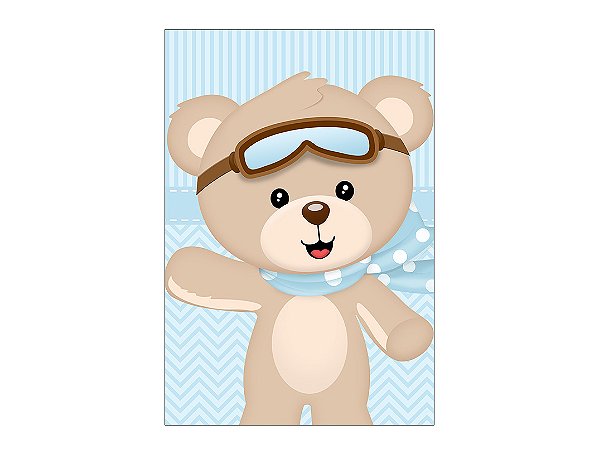 Painel De Festa Vertical 1,50 x 2,20 - Chá de Bebê Urso Aviador Cute 063
