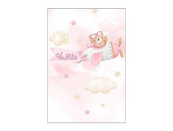 Painel De Festa Vertical 1,50 x 2,20 - Chá de Bebê Ursinha Aviadora Cute 085