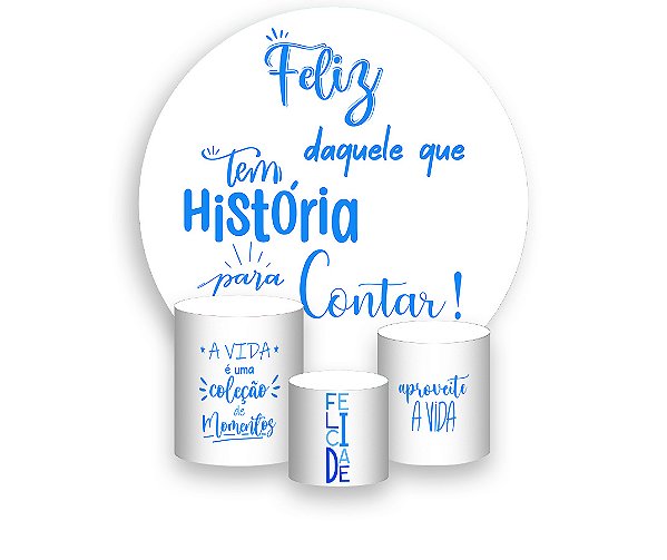 Painel De Festa Redondo 1,50 x 1,50 + Trio De Capas Cilindro - Feliz Aniversário Que tem História 294