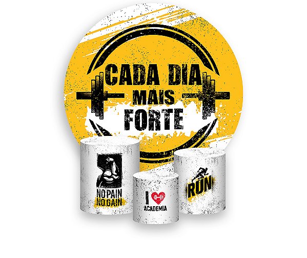 Painel De Festa Redondo 1,50 x 1,50 + Trio De Capas Cilindro - Academia Cada Dia Mais Forte 008