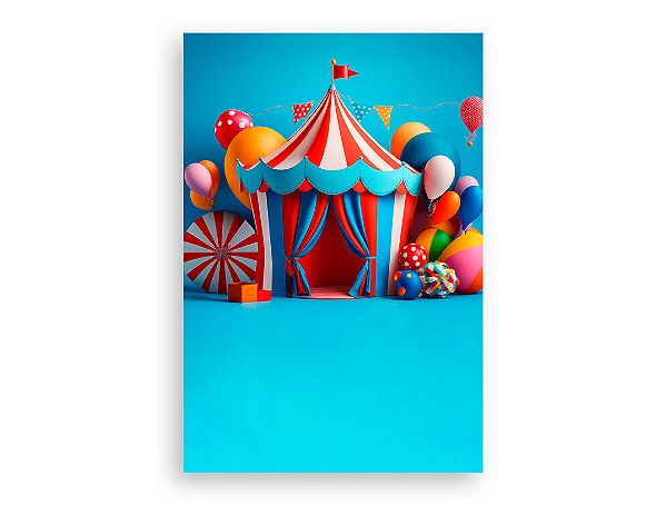 Painel De Festa Vertical 1,50 x 2,20 - Circo Tenda Azul Realista 025