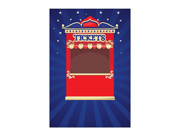 Painel De Festa Vertical Interativo 1,50x2,20 - Circo Clássico Azul e Vermelho 052