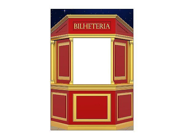 Painel De Festa Vertical Interativo 1,50x2,20 - Bilheteria Circo Vermelho e Dourado 055