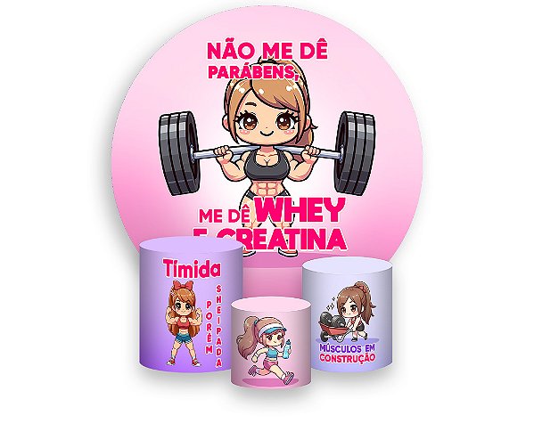 Painel De Festa Redondo 1,50 x 1,50 + Trio De Capas Cilindro - Academia Menina Loira Maromba 058