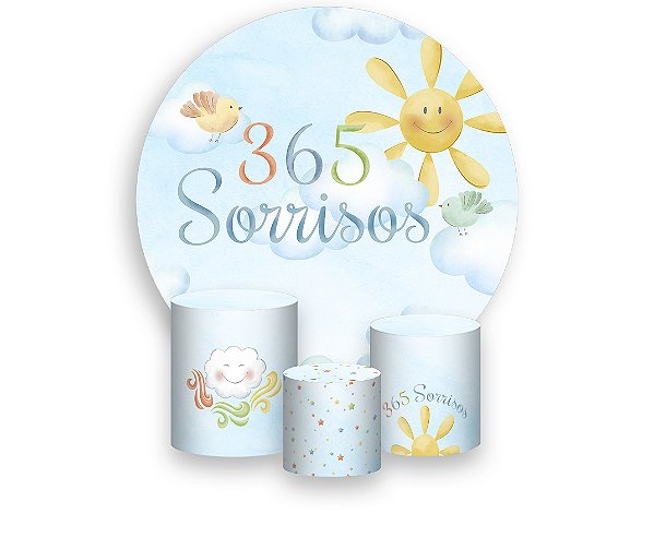 Painel De Festa Redondo 1,50 x 1,50 + Trio De Capas Cilindro - 365 Sorrisos Aquarela 062