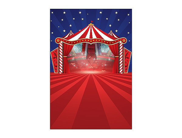 Painel De Festa Vertical 1,50 x 2,20 - Circo Tenda Vermelha Noite Estrelada 053